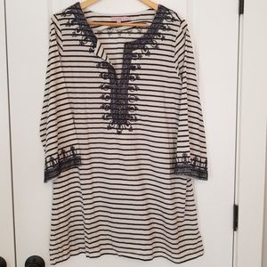Navy/ivory stripe tunic with metallic embroidery